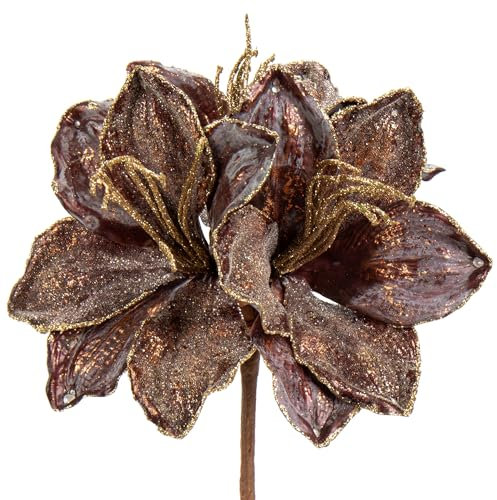 Oairse Lot de 3 Grandes Fleurs de Poinsettia artificielles à Paillettes - 3 têtes de Fleurs Clivia - Tige de 64 cm de Long - Décorations de Noël pour décorations de Sapin de Noël, Arrangements