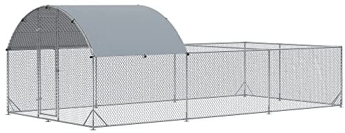PawHut Stahl-Außengehege für Hühner 570x280cm, Kaninchen- und Entenkäfig mit PE Anti-UV Abdeckplane