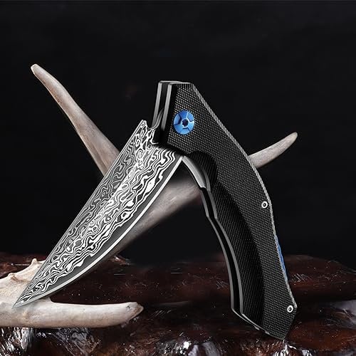 Purple Dragon Damast Taschenmesser EDC,Scharfe Klappmesser mit Damaststahl Klinge,Outdoor Messer mit VG10 Griff für Jage Survival,Camping, EDC Messer mit Geschenkbox Ideal Geschenk