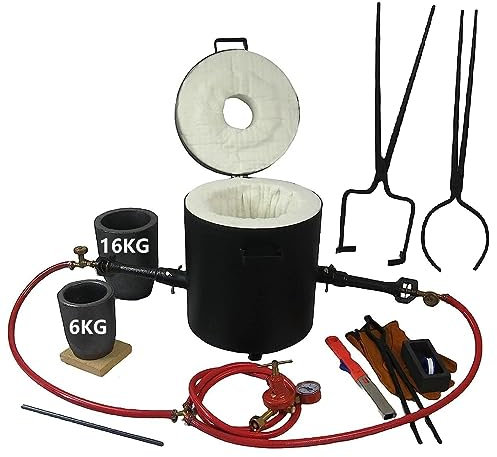 LSMIITTH Grand four de fusion au propane de 16 kg avec creusets et pinces à creuset, argile de fonderie pour métal, or, argent, cuivre, aluminium, kit d'outils de coulée complet