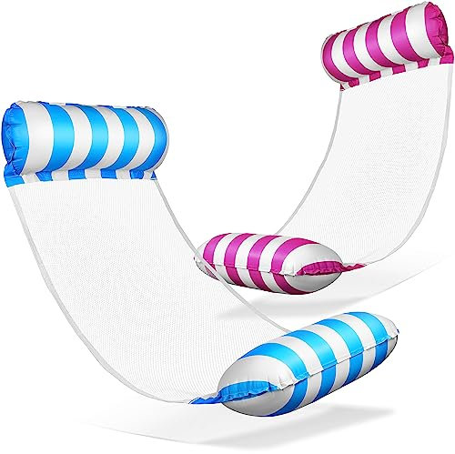 Balinco Wasserhängematte, Wassermatratze, Wassermatte, Schwimmbett, Luftmatratze mit Armlehnen, schwimmende Liegematte, Relaxliege, Wasserspielzeug Kinder & Erwachsense (Pink/Weiß + Hellblau/Weiß)