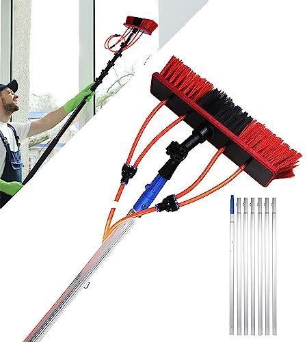 Witriolik Perche Télescopique de Nettoyage, 12m Toiture et Panneaux Solaires - Brosse Telescopique de Nettoyage, Kit professionnel avec Barre de Lavage à Pulvérisation d'eau, Brosse de 55cm