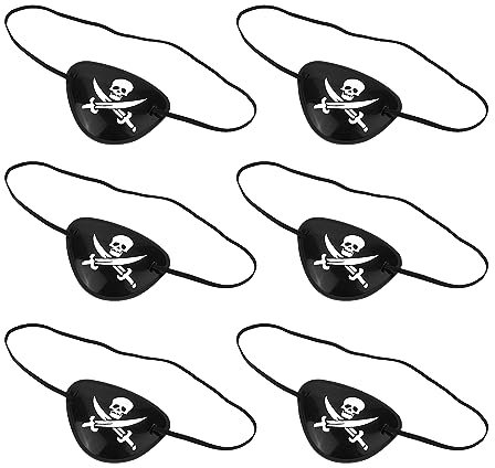 Prasacco Piraten Augenklappe, 6 Stück Schwarze Piraten-Augenklappen 3D Elastische Kunststoff-Augenmaske Einzelne Verstellbare Augenmaske für Kindergeburtstage, Cosplay, Halloween, Piraten-Mottopartys