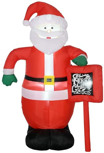 HOMCOM Papá Noel Hinchable con Cartel Navidad Hinchable con 3 Luces LED e Inflador Eléctrico Decoración Navideña para Exteriores Interiores 120x65x180 cm Multicolor