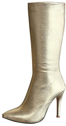 Stivali da donna a punta a punta al ginocchio sexy stivali con tacco a spillo con cerniera laterale tacco sottile tacco super alto elegante oro caldo cotone stivali lunghi per l'inverno stivali alti