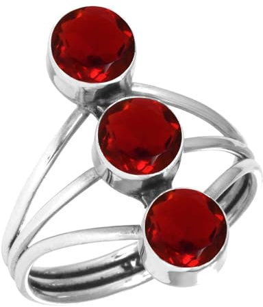 Jeweloporium Roter Rubin-Simulationssilberring, Größe 58 (18,5), 925er Sterlingsilberring für Damen, runder Edelstein, handgefertigter Schmuck