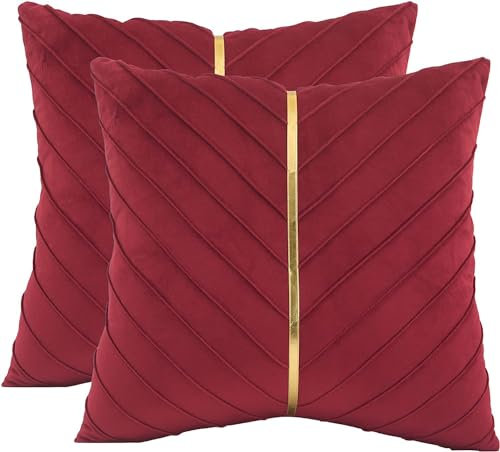 Tosleo Kissenbezüge 2er Set Samt Kissen mit Goldfarbenem Leder Dekokissen 45x 45 cm Moderne Luxuriös für Sofa Gartenbett Couch Wohnzimmer Sofakissen Bett