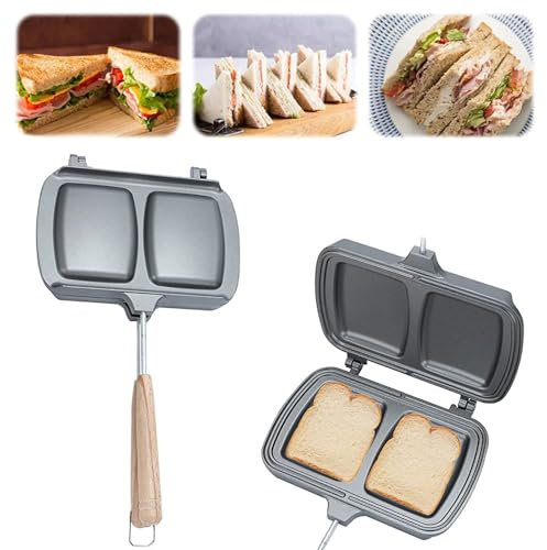Garqitwan Sandwichera Tostadora, Sandwichera De Doble Cara, Sartén Antiadherente con Asas, Sandwichera Desmontable para Parrilla De Gofres, Sandwichera Exterior para Fuego Abierto