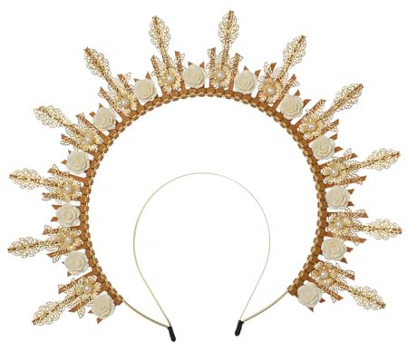 COSDREAMER Mary Halo Crown Stirnband Spiked Zip Tie Halo Crown Sunburst Goddess Headband (J)