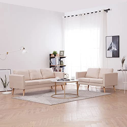 Gecheer 2-TLG. Sofagarnitur Schlafsofa Couch Gästebett Polstergarnitur Sofa Set Möbel Set Stoff Cremeweiß Type2