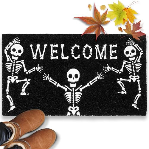 MAINEVENT Skeleton Door Mat 30x17 Inch, Skeleton Outdoor Mat, Halloween Door Mat Skeleton, Skeleton Doormat, Halloween Doormat, Halloween Door Mat Outdoor, Halloween Matt, Front Door Mat Halloween