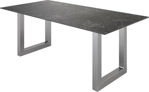 DELIFE Esszimmertisch Edge Keramik Laminam® Nero Greco Anthrazit 200x100 Edelstahl Breit