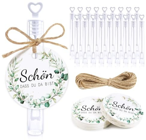 BOFUNX 50 Stücke Seifenblasen Hochzeit mit Schön DASS du da bist Anhänger Etiketten Juteschnur Wedding Bubbles für Hochzeit Geburtstag Verlobung Valentinstag Party Gastgeschenk (Ohne Seifenwasser)