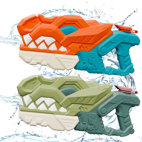 weirtoya 2 Stück Dinosaurier Wasserpistole Kinder 580ml Wasserspritzpistole 7-10M Powered Water Gun Spielzeug für Mädchen Junge Eiswürfel Geeignet