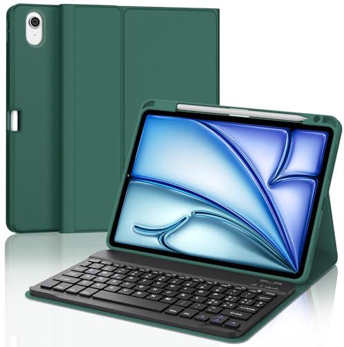 SENGBIRCH Custodia con Tastiera per iPad Air 11 (M3) 2025/Air 11 (M2) 2024, Air 6th/5th/4th Gen, Italiano QWERTY Tastiera Bluetooth Staccabile per iPad Pro 11 (4th/3rd/2nd/1st Gen), Verde Scuro