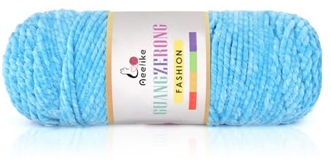 Aeelike 200g Warme Chenille Wolle zum Stricken, Flauschige Dicke Garn zum Handstricken, Samt Velvet Babywolle zum Häkeln, Weich Plüschwolle für Amigurumis Babydecke, Hellblau