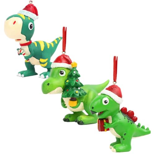 CORHAD 3stücke Weihnachten Dinosaurier Anhänger Hänge Ornamente Für Baum Fenster Terrasse Weihnachtsdeko Winterparty Dekoration Innen Außen