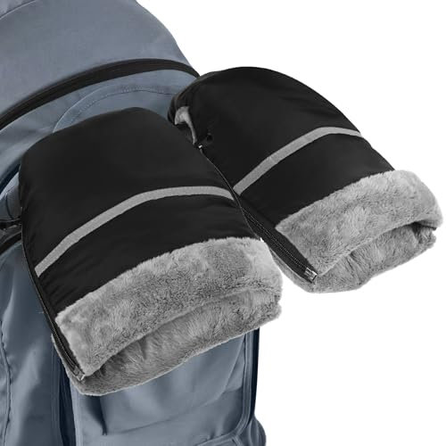 Bighan Handmuffs, Stroller Pram Hand Muff Waterproof Hand Gloves with Extra Thick Fleece for Pram, Buggy, Bike and Trailer - Black