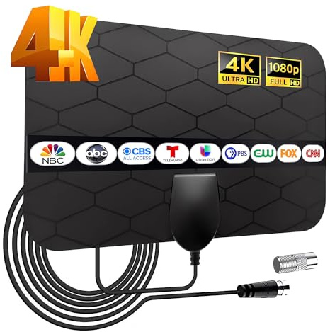 Tragbare TV-Antenne, digitale Fernsehantenne für Smart/Alte, lokale Kanäle, unterstützt 4K 1080p, Verstärker-Signalverstärker, 3 m Koaxialkabel, HD-TV-Antenne für den Innenbereich