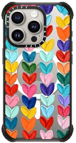 CASETiFY Ultra Impact iPhone 15 Pro Case [Strong Slim / 11.5ft 5X Militray Grade Drop Protection/Compatible with Magsafe] - Clear Polka Daub Hearts - Clear Black