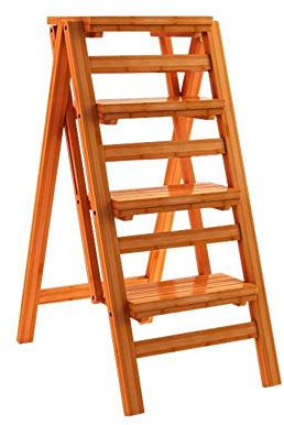 Escabeau pliable en bois avec 4 marches multifonctionnelles - Banc à chaussures et étagère de rangement - Pour la maison et le jardin