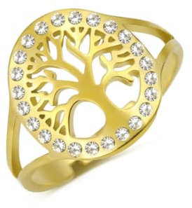 18K or niche luxe acier inoxydable point percer arbre de vie ouvrir bague bijoux