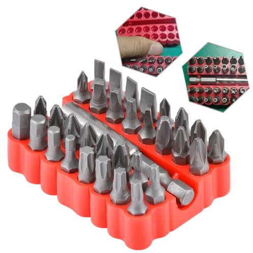 HOHXEN 33Pièces Tête de Tournevis, Kit de Foret hexagonal à Vis de Sécurité Inviolable avec Support de Tête de Foret D'extension Magnétique, Accessoires Pour Outils de Forage électriques -Boîte Rouge