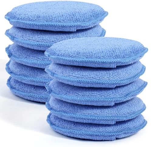 10 Pack Wax Applicator Pads, Microfiber Applicator Pad with Finger Pocket, Foam Car Wax Applicator Pad for Car Cleaning and Polishing (Blue)