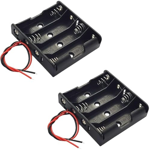4 AA Battery Holder with Wire Leads (2-Pack), 6V Battery Storage Case with Bottom Screw Hole, 4 x 1.5V AA Cell Holder for DIY Electronics Projects