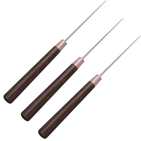 Handwork Sewing Awl, 3 Pack Double Gourd Shape Awl Wooden Awl Tailors Awl Professional Awl Tool Punch Awl for Leather for Sewing Crafting Leather Perforating Needle Removal (3pcs)