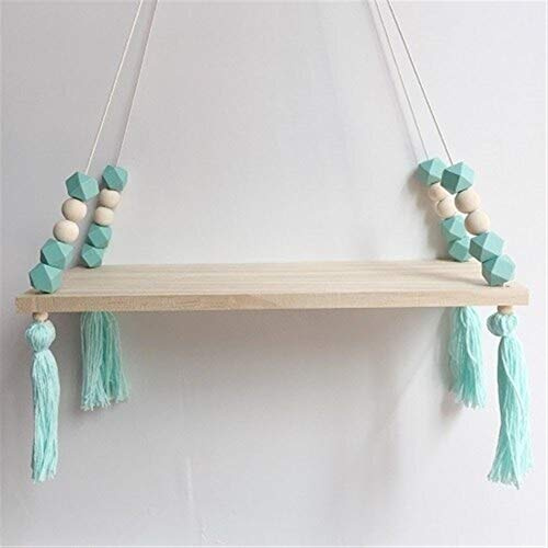 FRINZA Wand Clapboard Nordic- Kinderzimmer scherzt Dekor Quasten Lagerung Regal Rack-Wand- Hängen Holz Spielzeug Modell Baby-Kind-Raum- Furnish Artic Home Decoration(Mint Green)