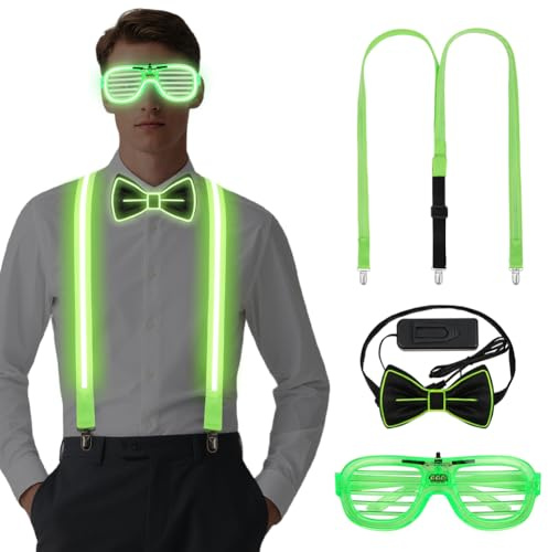 Alaoo LED Rave Outfit Accessories Set,Verdrahtet Neon Rave Brille und LED Fliege,Neon-leuchtendes Party Supplies für Musik Festival,Halloween-Kostümparty,Weihnachtsgeschenke,Rave-Party