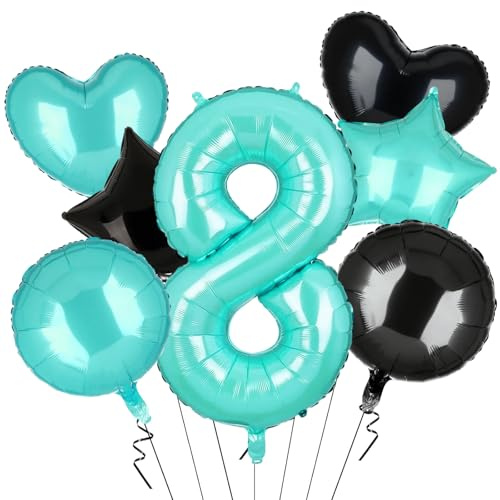 7 Stück XXL Türkis Zahl 8 Luftballon Blau Grün Nummer 8 Folienballons Zahlen Turquoise Happy Birthday Ballon Geburtstags Deko 100cm