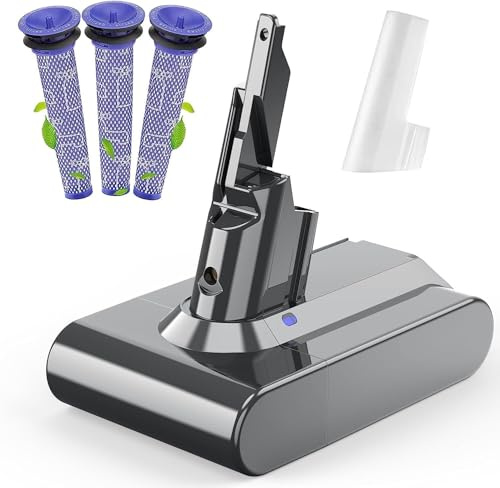 Ersatzakku für Dyson V7 6.0Ah + 3Pcs Filter | kompatibel mit Animal, Cord-Free, Extra, Fluffy, Mattress staubsauger, Motorhead, SV11, Trigger+ Pro Car+Boat Staubsauger