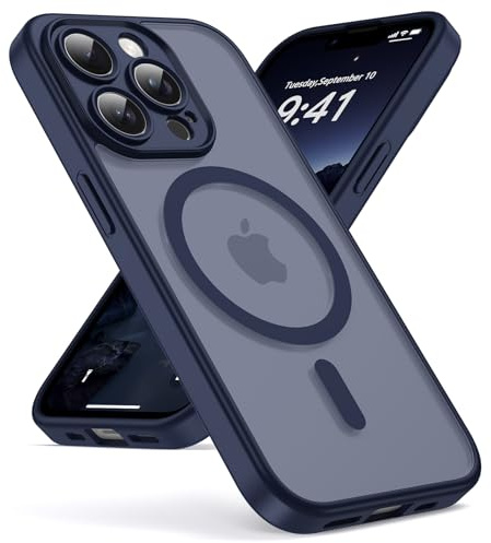 Oududianzi-Magnetisch Hülle für iPhone 13 Pro Max mit Magsafe, Navyblue | Durchscheinende Mattierte PC Rückseite TPU Silikon Schutzhülle, Kameraschutz Transluzente Matt Kratzfest Stoßfest Handyhülle