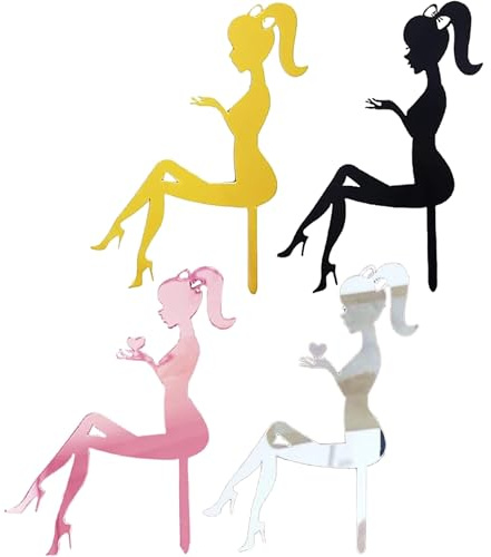 Bangbobi 4er-Set Cake Topper, Geburtstag Deko: Schwarze & Pinke + Goldene & Silberne Herz-Plaketten, Topp die Torte für Bachelorette Party