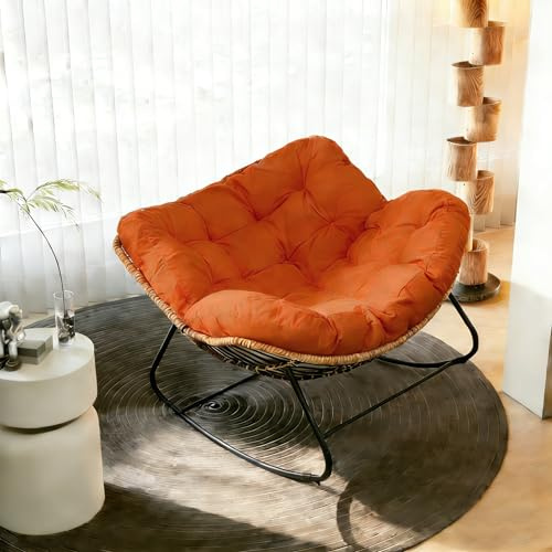 TWSOUL Schaukelstuhl Garten, Wohnzimmer Relaxstuhl, Rattan Balkonsessel, Schaukelsessel mit Gepolsterter, Belastbarkeit Bis 150kg, für Garten, Schlafzimmer, Wohnzimmer, Balkon (Orange)
