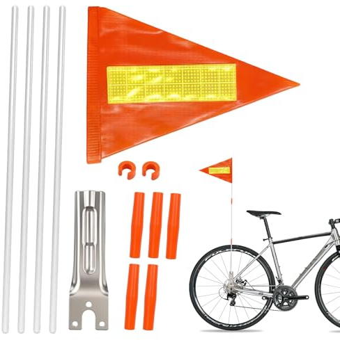 Fahrradanhänger,Fahrradfahne für Kinder mit Reflektor, 5-teilig, bis 150cm | Fahrrad Wimpel 5x30cm Stangen,5 Verbinder,Halterung,Höhenverstellbar,Reflektierend für fahne fahrradanhänger