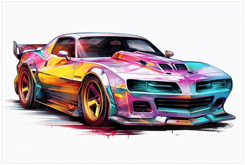 Wallario Küchenrückwand selbstklebend 90 x 60 cm, Motiv: Buntes Muscle Car | Spritzschutz abwischbar & pflegeleicht