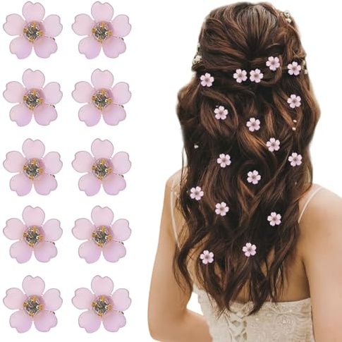 Muorruo 20 piezas de mini pinzas para el cabello, clips de flores blancas con piedras brillantes, adornos para niñas, pinzas de boda, pinzas de novia (lila)