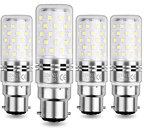 HZSANUE B22 LED Mais Lampen 12W, 6000K Tageslichtweiß, 1350Lm,B22 Bajonett LED Leuchtmittel,100W Glühlampen Äquivalent,Nicht Dimmbar, 4er-Pack