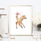 Din A4 Kunstdruck ohne Rahmen - Reh Hirsch Rehkitz Kinderzimmer Aquarell Wasserfarbe Vogel rosa Deko, Geschenk Druck Poster Bild