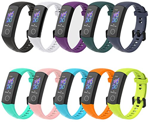 BDIG 10 Pièces Bracelet pour Honor Band 5 / Honor Band 4, Sangles de Remplacement Bracelet de Remplacement en Silicone Accessoires Brassard de Remplacement Extensible Compatible avec Honor Band 4/5