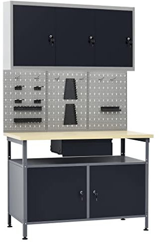 vidaXL Werkbank mit 3 Werkzeugwänden 1 Wandschrank Werktisch Werkzeugschrank Hängeschrank Montagewerkbank Lochwand Werkstatteinrichtung