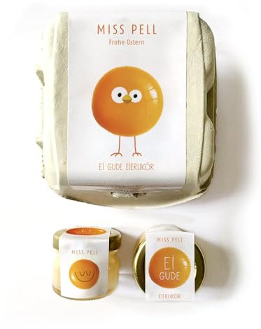 Eierlikör MISS PELL Ei GUDE Ostern 4er BOX | Das Kultgetränk genussfertig im Glas 4 x 20 ml witzig verpackt im Eierkarton