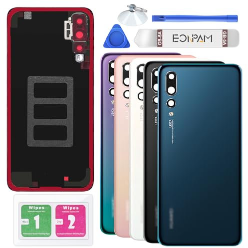 Eonpam Akkudeckel für Huawei P20 Pro Rückseite Glas Original Backcover Back Glas Ersatz Reparatur Set mit Kameraobjektiv (Blau)