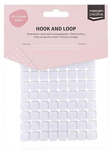 Vaessen Creative 1009-013 Selbstklebender Runder/Quadratisches Klettband, Weiß, ø 10mm, 60 Paar Klett, Geeignet für Papier, Karton und Kunststoff, 64 Piece