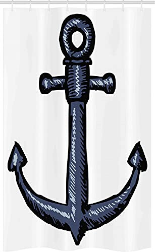 ABAKUHAUS Anker Schmaler Duschvorhang, Seeanker Sicherheit, Badezimmer Deko Set aus Stoff mit Haken, 120 x 180 cm, Grau weiß