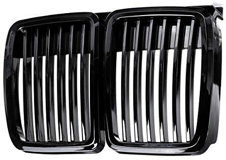 TOOWGM Kühlergrill für BMW E30 Limousine/Cabrio 1982–1994, glänzend, Schwarz, 1 Lamellen-Leiste, 1 Paar