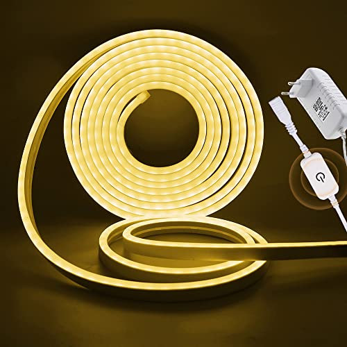 XUNATA 12V Dimmbar Neon LED Streifen, 2835 LED Strip Wasserdicht Diffusion Silikon Neon Flex LED Lichtband Lichtschlauch für Innen Aussenbereich Heim Weihnachtsfeier Deko (Warmweiß, 2M)